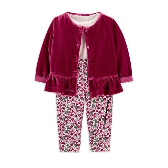 NWT Carter’s Baby girl 3-piece Pink velvet floral set size 0-3 months 0-3M - Picture 1 of 9